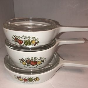 Vintage corning ware lot of 3 1pint, 1.5pint, 6.5” no cracks little scratches